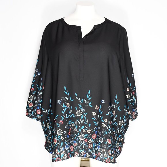 Woman Within Black Floral Blouse 1X - Picture 2 of 8